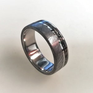 Damascus Steel & Titanium Wedding Band with Pyrite Inlay