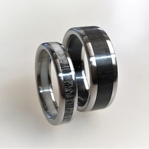 Titanium Wedding Band Set: Ebony Wood & Deer Antler Rings