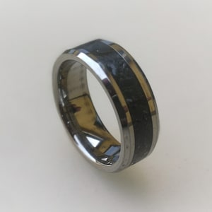 Tungsten Carbide Ring with Black Obsidian Inlay