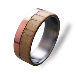 Titan Ehering mit Kupfer und Buchenholz, Kupferring, Frauen Verlobungsring, Frauenring, Herrenring, Holzring, Holzring