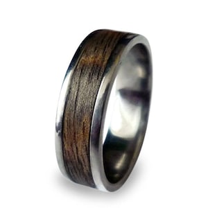 Mens Titanium Ring with Wrapped Ziricote Wood Inlay, Wooden Ring, Titanium Ring, Mens Wedding Band, Ziricote Ring, Mens Ring
