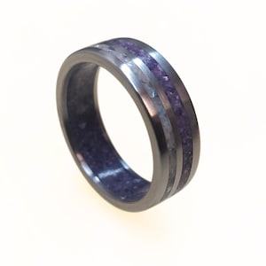 Titanium Wedding Band: Amethyst & Deer Antler Inlay, Unisex Promise Ring