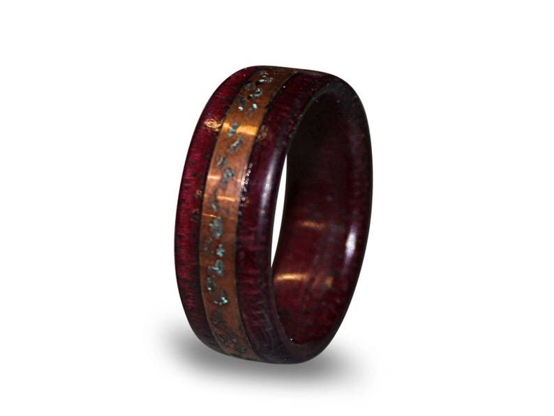 Womens Purple Heart Wood Ring With Patina Copper Inlay Purple Etsy