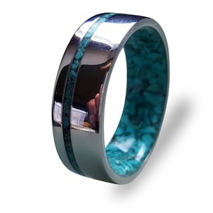 Shine unique Ring with Turquoise Inlay, Stainless Steel Ring with Turquoise Inner, Turquoise Ring, Mirror Finish  for Women and Men
