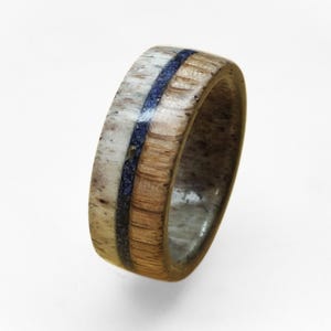 Handmade Deer Antler Ring with Lapis Lazuli Inlays