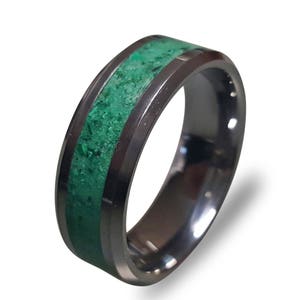 Tungsten Carbide Ring: Glow in the Dark Powder, Malachite Inlay