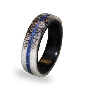 Deer Antler Ring: Ebony Wood & Lapis Lazuli Inlay