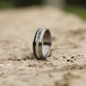 Titanium Ring: Ebony Wood & Deer Antler Inlay Wedding Band