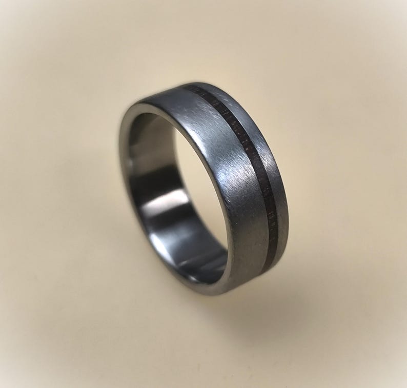 Titanium Engagement Ring with Rose Wood, Brushed Finish, Hypoallergenic Band image 1