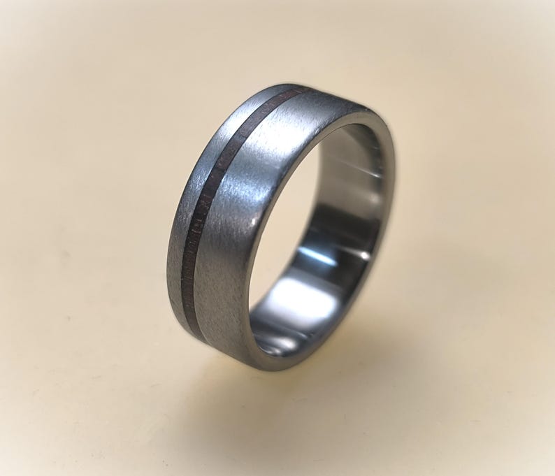 Titanium Engagement Ring with Rose Wood, Brushed Finish, Hypoallergenic Band image 2