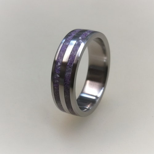Titanium Wedding Band Set Purple Wedding Ring Mens Ring Etsy