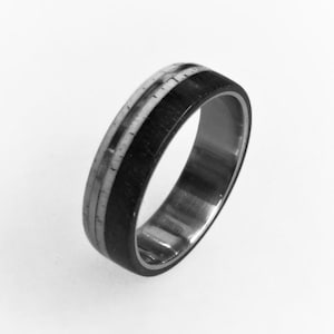 Titanium Ring: Ebony Wood & Deer Antler Inlay, Mens Wedding Band