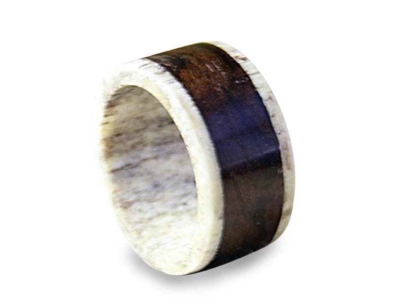 Wooden Ring with Deer Antler Inner Mens Ring Antler Ring Mens Band Natural Ring Wooden Ring Antler Ring With Ebony Wood Inlay
