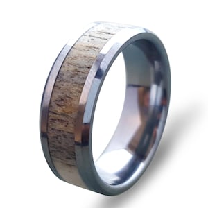 Tungsten Carbide Ring with Deer Antler Inlay, Tungsten Ring, Mens Wedding Band, Antler Ring, Mens Ring, Womens Ring, Antler Engagement Ring