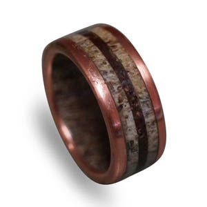 Handmade Copper Ring: Antler & Dinosaur Fossil Inlay Wedding Band