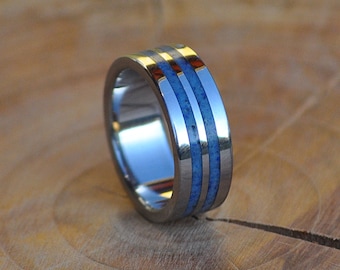 Stainless Steel Ring for Women and Men with Lapis Lazuli Inlay, Wedding Band, Wedding Ring