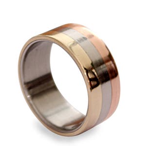 Titanium Wedding Band: Copper Inlay, Bronze Pinstripe