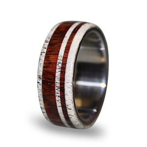 Titanium Wedding Band: Cocobolo Wood & Deer Antler Inlay