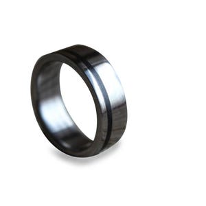 Titanium Ring with Ebony Wood Inlay: Hypoallergenic Wooden Band