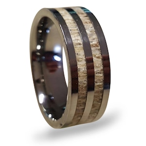 Tungsten Carbide Ring with Deer Antler Inlays: Handmade Wedding Band