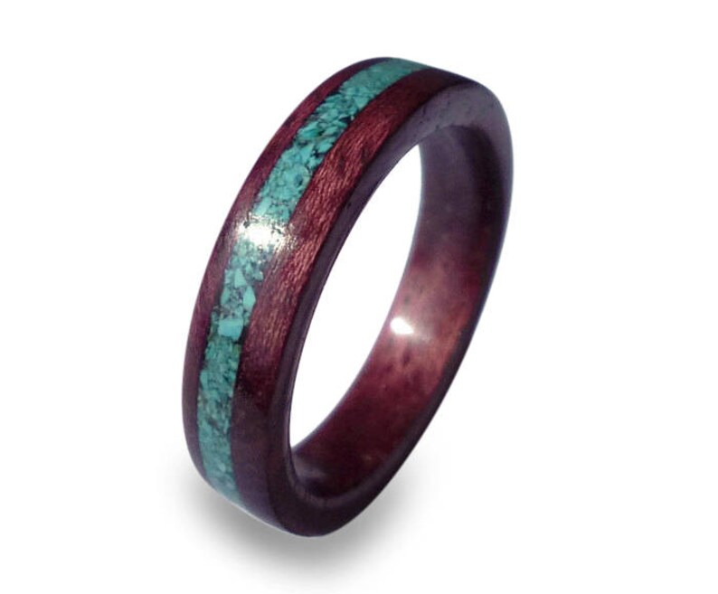 Womens Purple Heart Wood Ring With Turquoise Inlay Turquoise Etsy