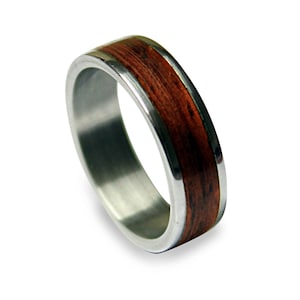 Titanium Ring with Mahogany Wood Inlay - Handmade Wooden Band