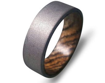 Sand Blasted Titanium Ring with Zebrano Wood Inner Inlay, Wood Ring, Titanium Band, Sand Blasted Finish, Mens Ring, Womens Ring, Matte Ring