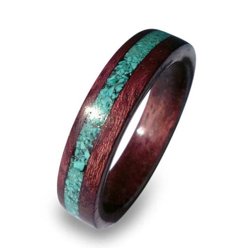 Womens Purple Heart Wood Ring With Turquoise Inlay Turquoise Etsy