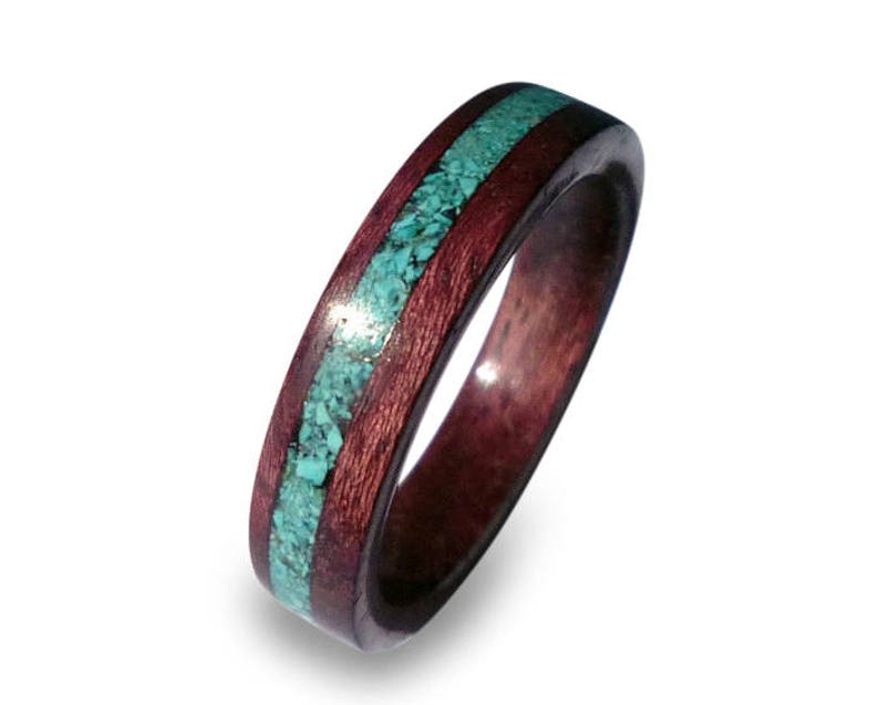 Womens Purple Heart Wood Ring With Turquoise Inlay Turquoise Etsy