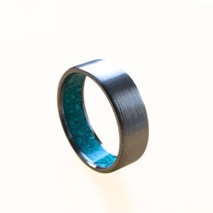 Unique Titanium Ring with Turquoise Inner Inlay with Brushed finish, Turquoise  Ring, Titanium Band, Brushed Finish, Mens Ring, Womens Ring