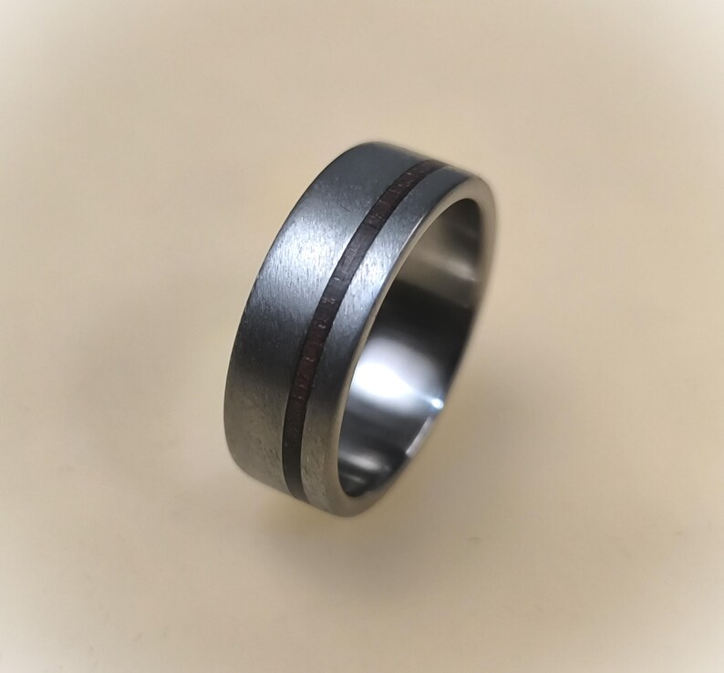 Titanium Engagement Ring with Rose Wood, Brushed Finish, Hypoallergenic Band image 4