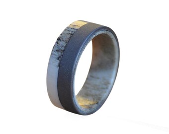 Handcrafted Deer Antler Ring: Sand Blasted Stainless Steel Hunter Ring