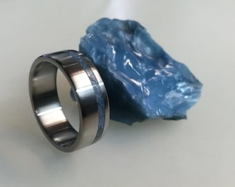 Titan Ehering mit Blau Opal Inlay, Blauer Opal Ring, Herren Verlobungsring, Damenring, Herren Band, Titan Ring, Verlobungsring