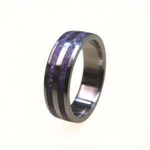 Titanium Ring with Crushed Amethyst Inlay: Handmade Purple Band