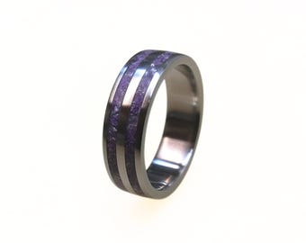 Titanium Ring with Crushed Amethyst Inlay: Handmade Purple Band, Birthstone Ring