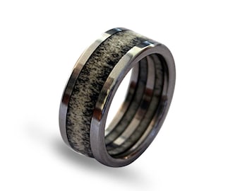 Hunters Deer Antler Titanium Band - Unique Titanium Mens Ring