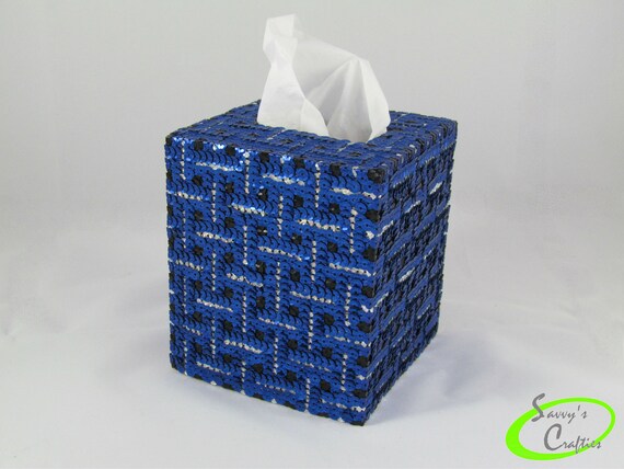 Tissue Box Cover Royal Blue And Silver Sequins Lattice Etsy