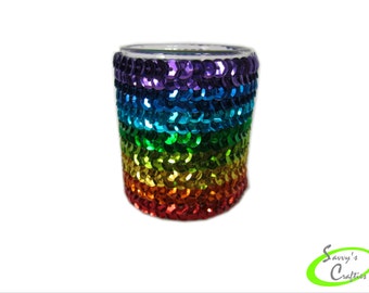 Votive Candle Cover - Sequin Candle Sleeve - Rainbow - Roy G Biv - C03031