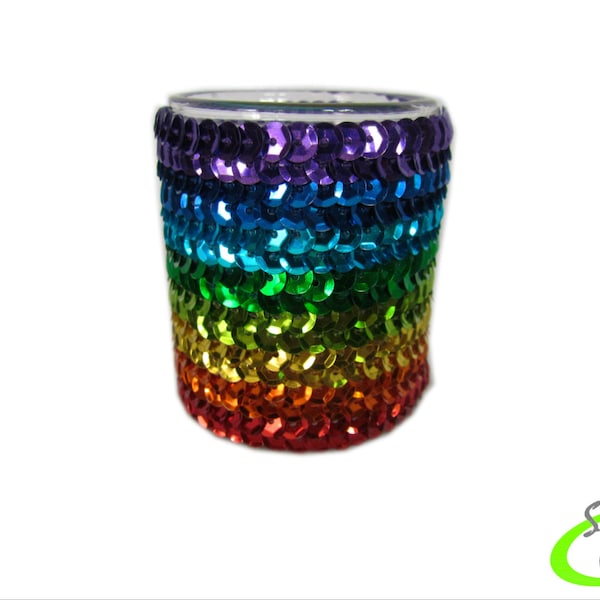 Votive Candle Cover - Sequin Candle Sleeve - Rainbow - Roy G Biv - C03031