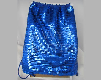 Blue Sequin Drawstring Bag