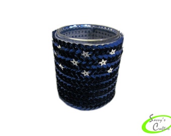 Votive Candle Cover - Sequin Candle Sleeve - Americana - 4th of July - Flag Day - Blue and Silver - Starry Night - C03003