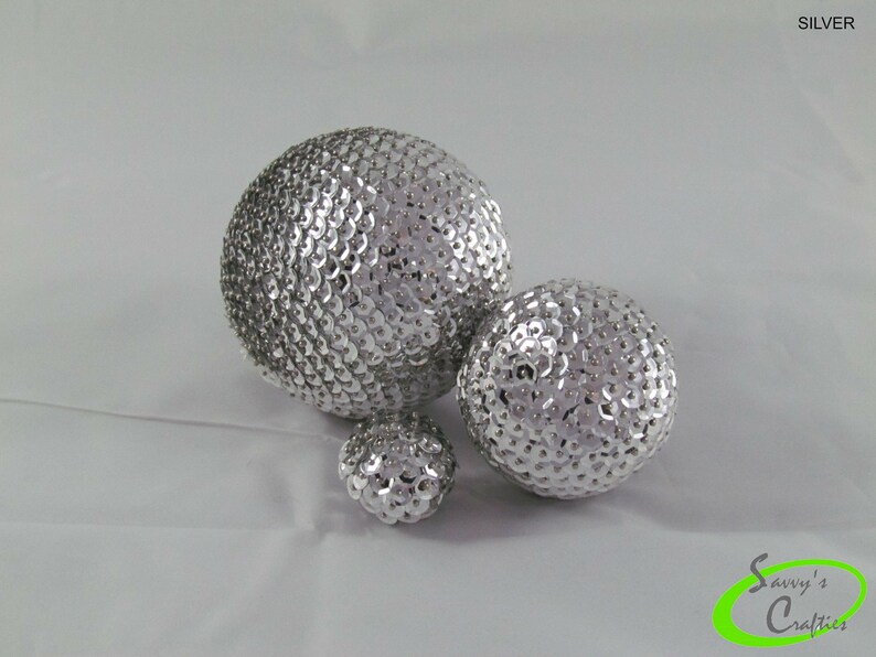 3 Silver Sequin Ornaments Vase Fillers Table Etsy