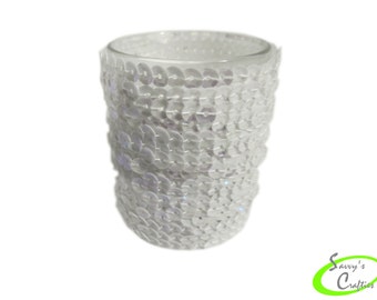 Votive Candle Cover - Sequin Candle Sleeve - White Wedding Decor - C03041