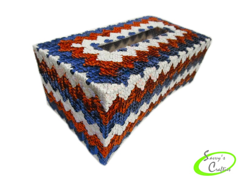 Tissue Box Cover Patriotic Chevron Red, White, and Blue Holiday Tissue Box 4th of July Fourth of July Patriotic Chevron T03001 image 1