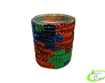 Votive Candle Cover - Sequin Candle Sleeve - Autism Awareness - C03004