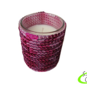 Votive Candle Cover Sequin Candle Sleeve Pink and Magenta Valentine Chevron C03028 image 1