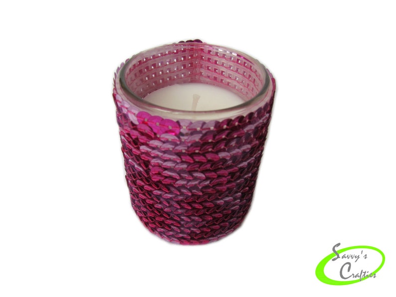 Votive Candle Cover Sequin Candle Sleeve Pink and Magenta Valentine Chevron C03028 image 1