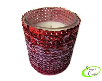 Votive Candle Cover - Sequin Candle Sleeve - Pink, Red, and Magenta - Valentine - C03029