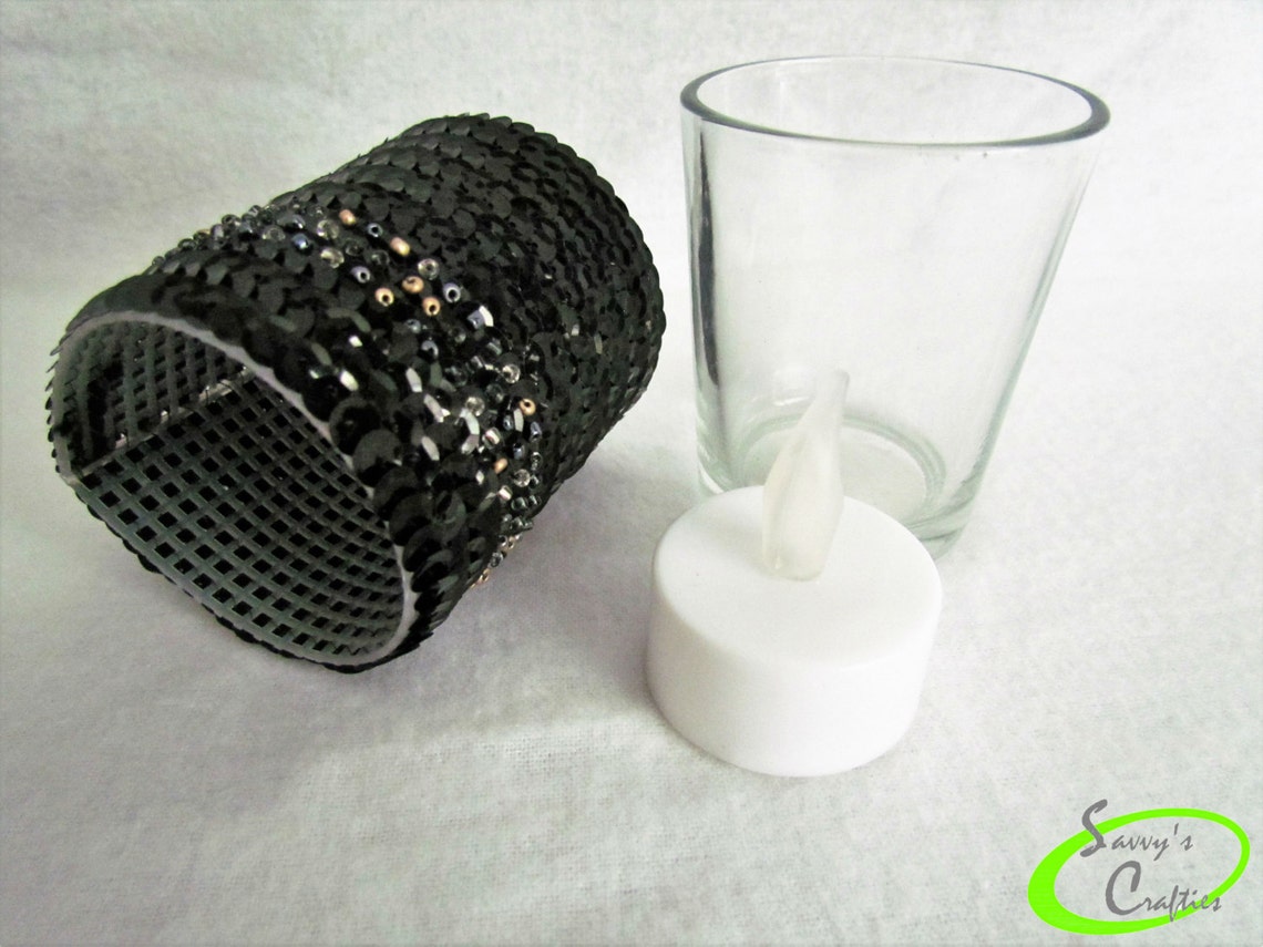 Votive Candle Cover Sequin Candle Sleeve Shades of Gray Etsy