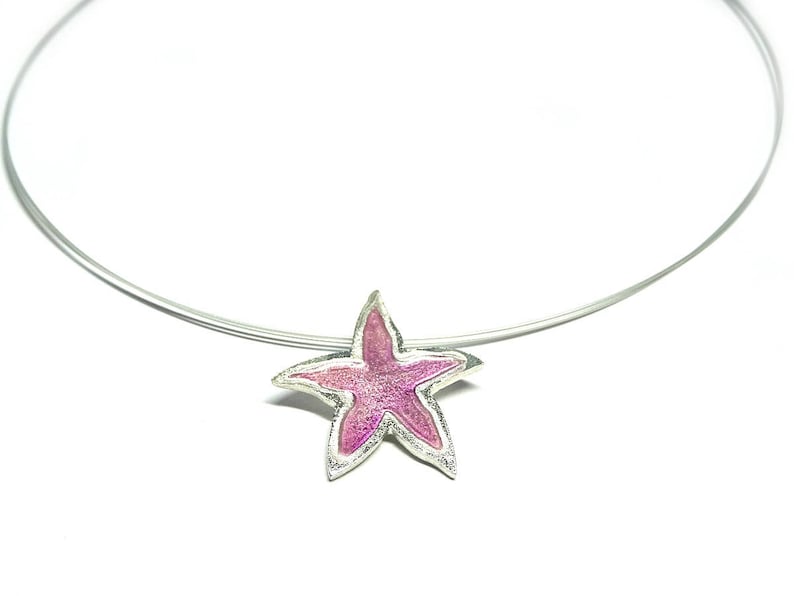 Animal Pendants Silver /& Pink Enamel Starfish Necklace Handmade in Greece Starfish Pendant Necklace